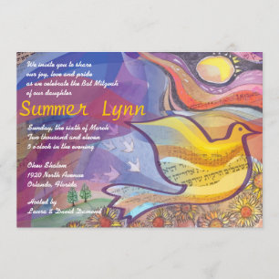 Musikalische Fliegen-Tauben-Schläger Mitzvah Einladung