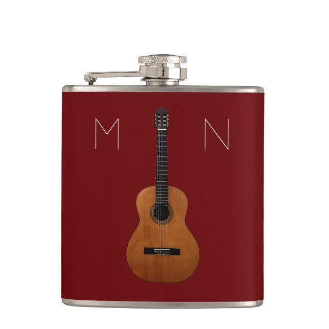 Musikalische Gitarre Monogram Red Personalisiert F Flachmann (Vorderseite)