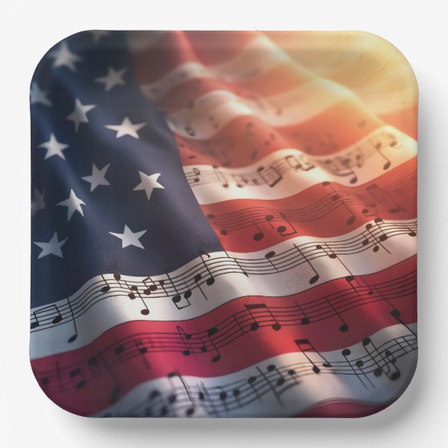 Musikalische Hinweise auf einer amerikanischen Fla Pappteller (Vorderseite)