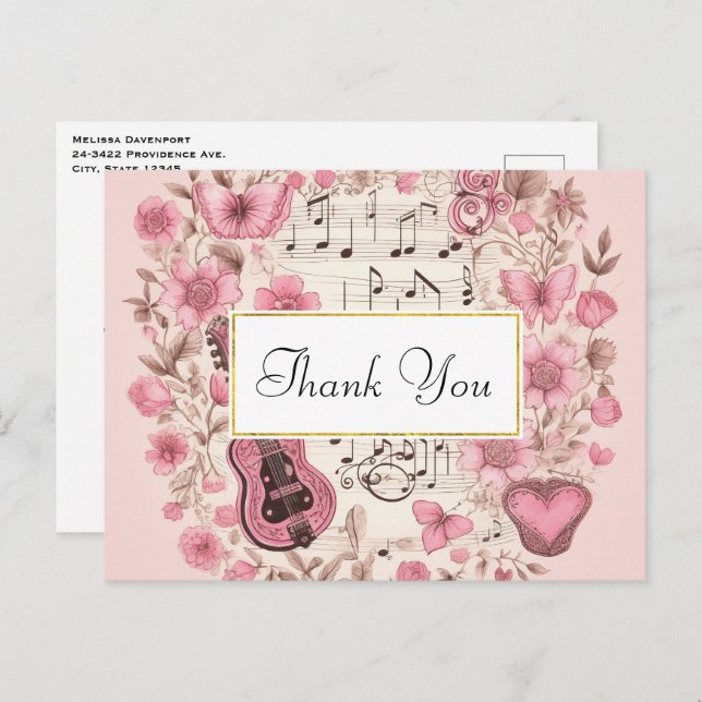 Musikalische Hinweise und Blume Vintager Stil Viel Postkarte (Vorne/Hinten)