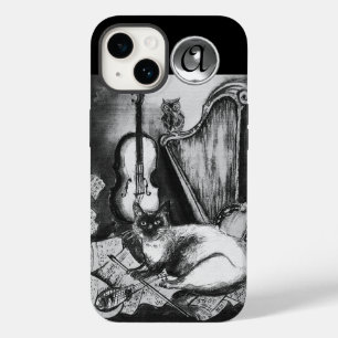 MUSIKALISCHE KATZE, EULE, VIOLINE, HARFE Schwarz W iPhone 14 Hülle