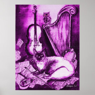 MUSIKALISCHE KATZE, Lila und Weiß Poster
