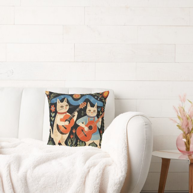 Musikalische Katzen Volkskunst Kissen (Liege)