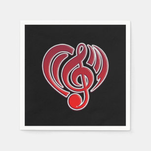Musikalische Liebesvibrationen Rotes Herz Noten DJ Serviette