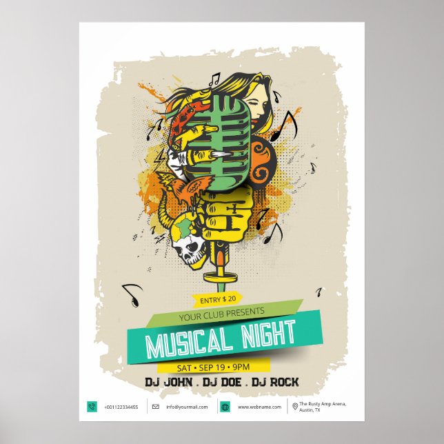 Musikalische Nacht - DJ & Club Kunst Poster (Vorne)