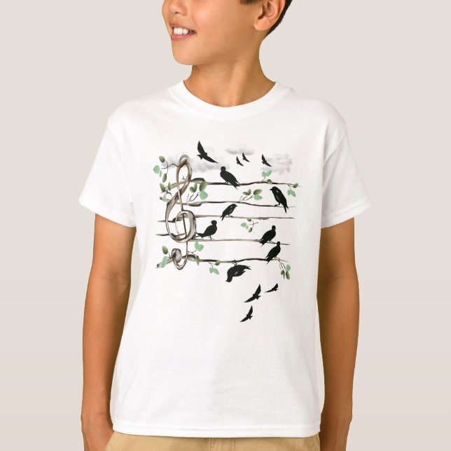 Musikalische Note Birds - schwarz T-Shirt (Vorderseite)
