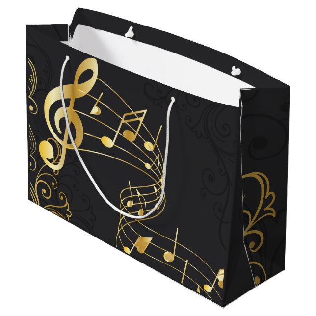 Musikalische Note Elegantes Luxusdesign Große Geschenktüte (Rückseite Schrägansicht)