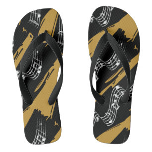 Musikalische Noten Black Gold Modern Flip Flops