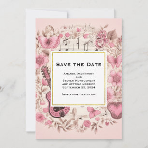 Musikalische Noten und Blumen Hochzeit im Vintage- Save The Date