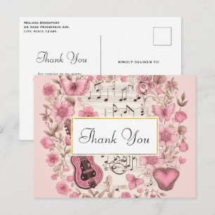 Musikalische Noten und Blumen im Vintage-Stil Dank Postkarte