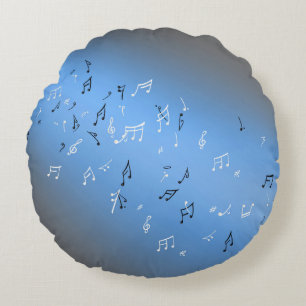 Musikalische Notizen im Mondlicht Blau Grau Rundes Kissen