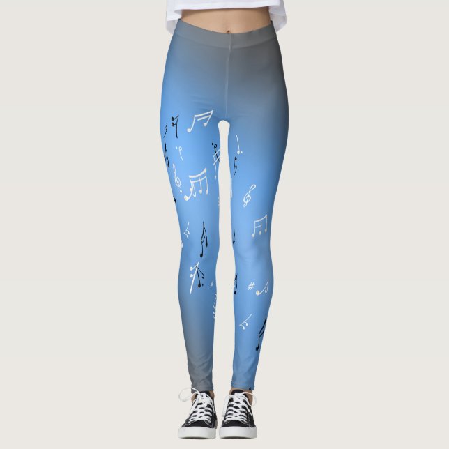 Musikalische Notizen im Mondlicht Blau Leggings (Vorderseite)