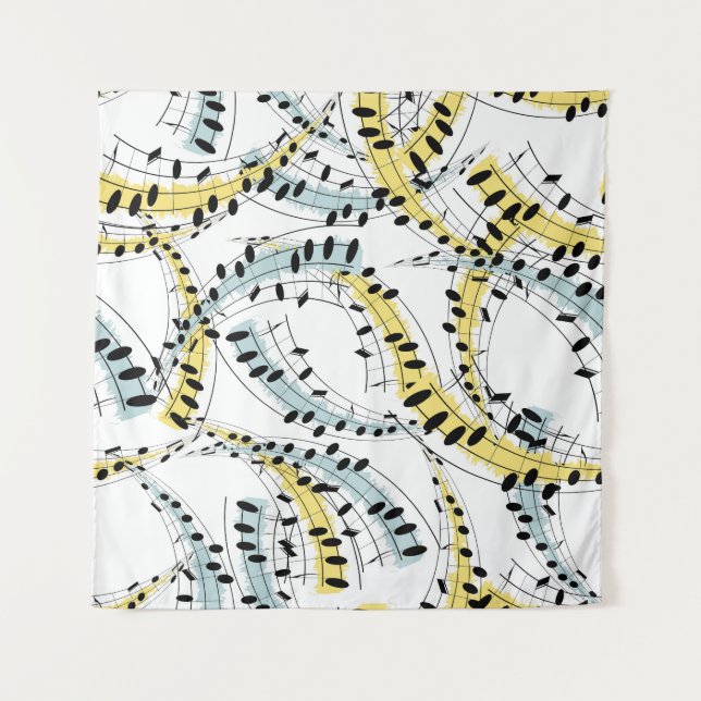 Musikalische Phrasen: fröhlicher weißer Hintergrun Wandteppich (Vorderseite)