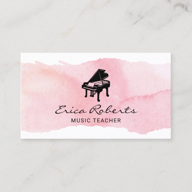 Musikalische Piano-Logo Rosa Wasserfarbe Musik Visitenkarte (Vorderseite)