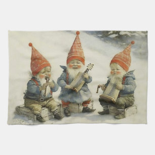 Musikalische skandinavische Weihnachtswichte Geschirrtuch