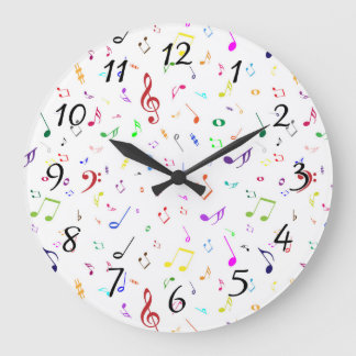 Musikalische Symbole in Regenbogenfarben Große Wanduhr