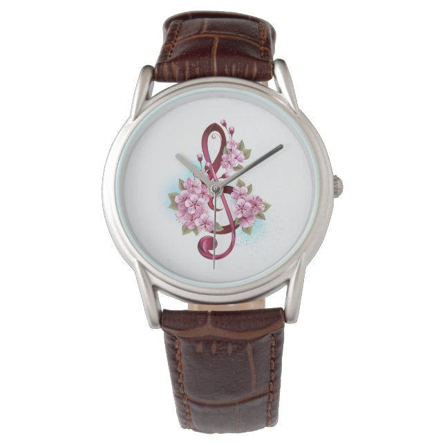 Musikalische Tischtennisnotizen mit Sakura-Blume Armbanduhr (Vorderseite)