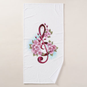 Musikalische Tischtennisnotizen mit Sakura-Blume Badehandtuch