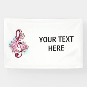 Musikalische Tischtennisnotizen mit Sakura-Blume Banner