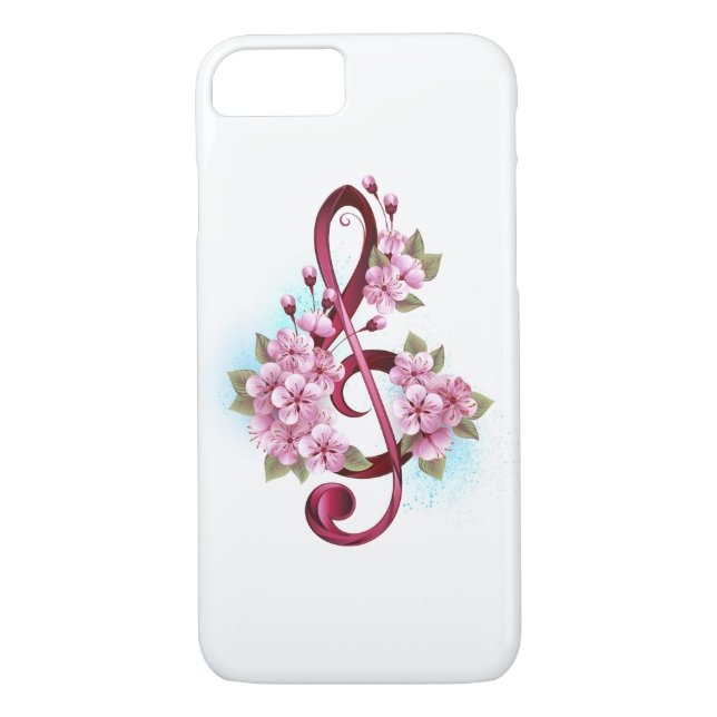 Musikalische Tischtennisnotizen mit Sakura-Blume Case-Mate iPhone Hülle (Rückseite)