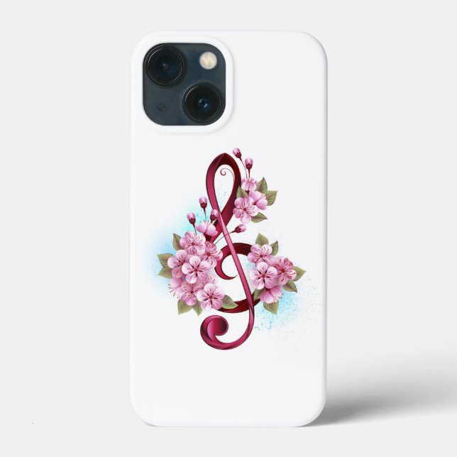 Musikalische Tischtennisnotizen mit Sakura-Blume Case-Mate iPhone Hülle (Rückseite)
