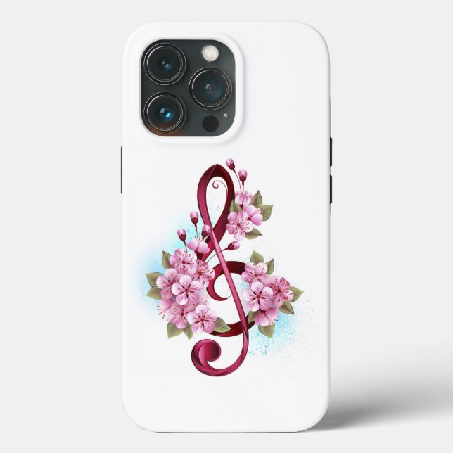 Musikalische Tischtennisnotizen mit Sakura-Blume Case-Mate iPhone Hülle (Rückseite)