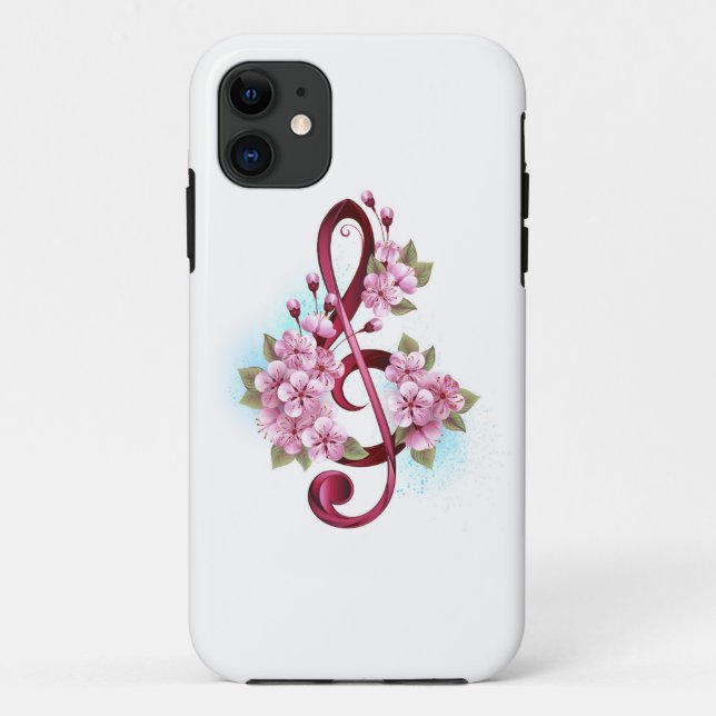 Musikalische Tischtennisnotizen mit Sakura-Blume Case-Mate iPhone Hülle (Rückseite)