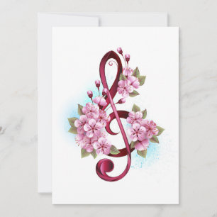 Musikalische Tischtennisnotizen mit Sakura-Blume Dankeskarte