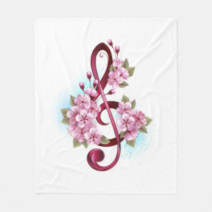 Musikalische Tischtennisnotizen mit Sakura-Blume Fleecedecke