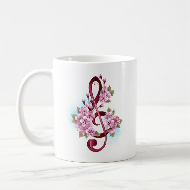 Musikalische Tischtennisnotizen mit Sakura-Blume Kaffeetasse (Links)