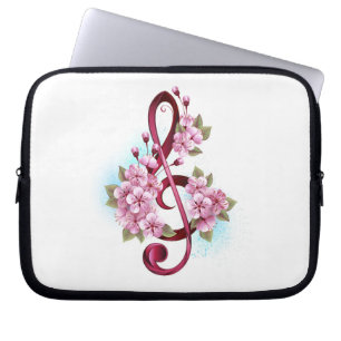 Musikalische Tischtennisnotizen mit Sakura-Blume Laptopschutzhülle
