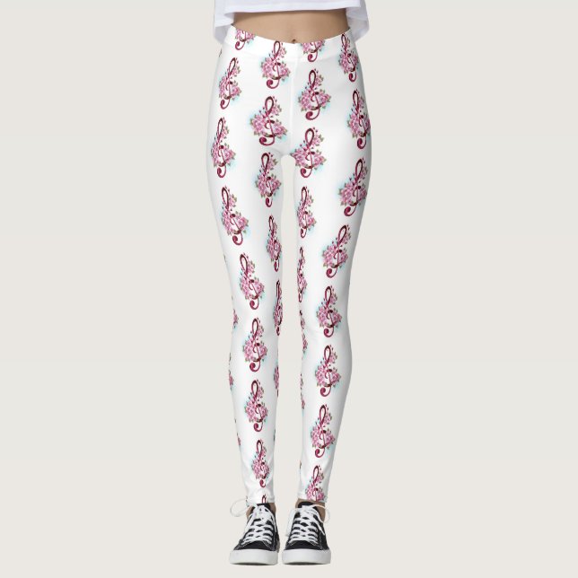 Musikalische Tischtennisnotizen mit Sakura-Blume Leggings (Vorderseite)