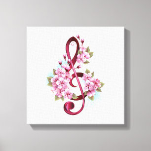 Musikalische Tischtennisnotizen mit Sakura-Blume Leinwanddruck