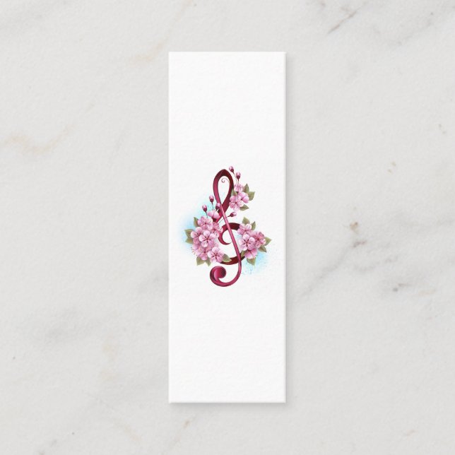 Musikalische Tischtennisnotizen mit Sakura-Blume Mini Visitenkarte (Vorderseite)