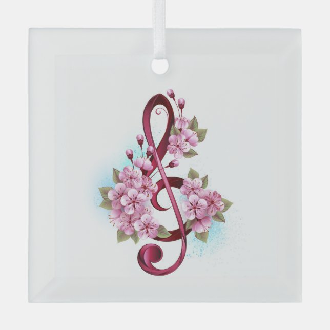 Musikalische Tischtennisnotizen mit Sakura-Blume Ornament Aus Glas (Vorderseite)