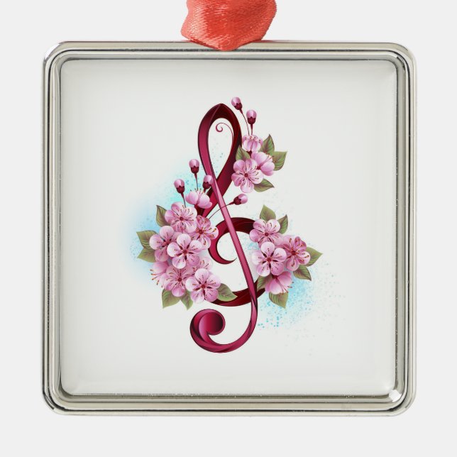 Musikalische Tischtennisnotizen mit Sakura-Blume Ornament Aus Metall (Vorne)