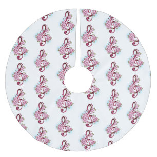 Musikalische Tischtennisnotizen mit Sakura-Blume Polyester Weihnachtsbaumdecke