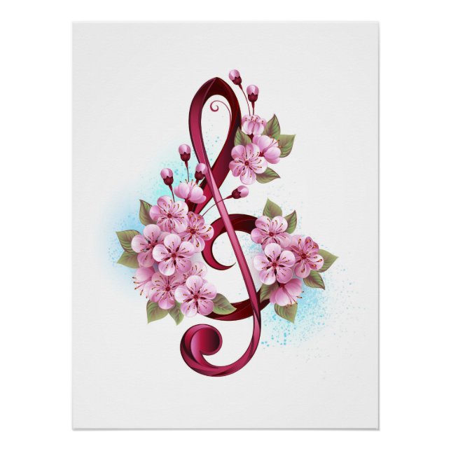 Musikalische Tischtennisnotizen mit Sakura-Blume Poster (Vorderseite)