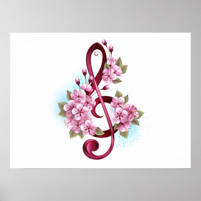 Musikalische Tischtennisnotizen mit Sakura-Blume Poster (Vorne)