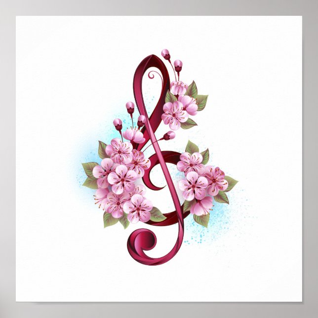 Musikalische Tischtennisnotizen mit Sakura-Blume Poster (Vorne)