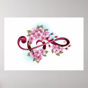 Musikalische Tischtennisnotizen mit Sakura-Blume Poster