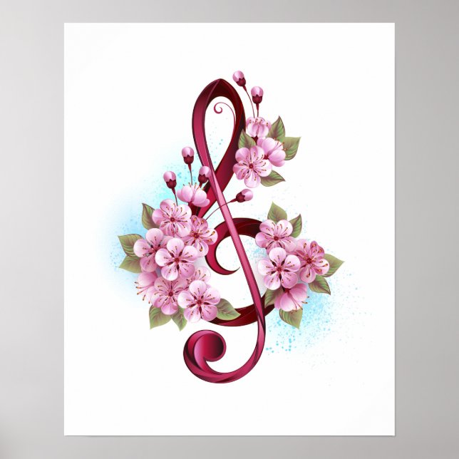 Musikalische Tischtennisnotizen mit Sakura-Blume Poster (Vorne)