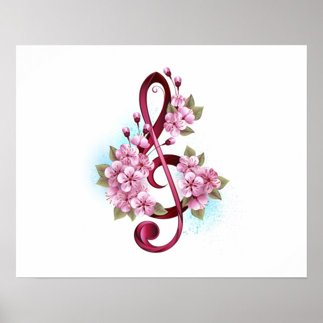 Musikalische Tischtennisnotizen mit Sakura-Blume Poster (Vorne)