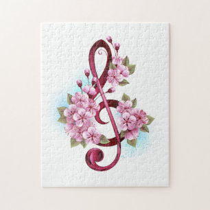 Musikalische Tischtennisnotizen mit Sakura-Blume Puzzle