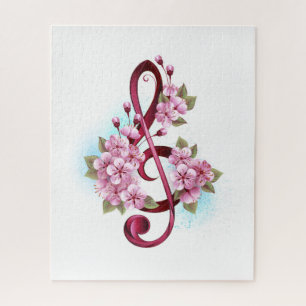 Musikalische Tischtennisnotizen mit Sakura-Blume Puzzle