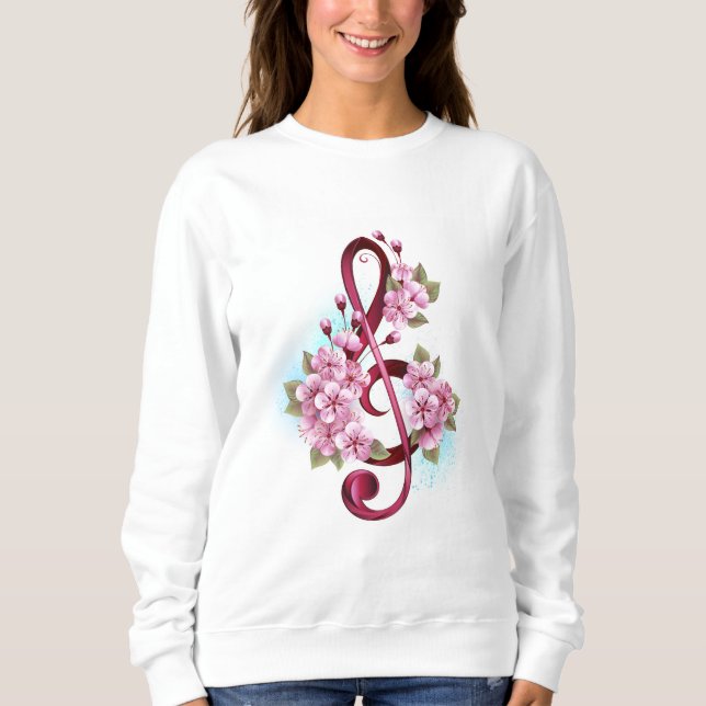 Musikalische Tischtennisnotizen mit Sakura-Blume Sweatshirt (Vorderseite)