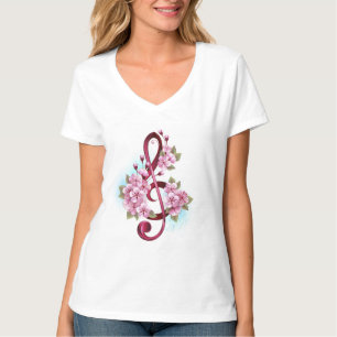 Musikalische Tischtennisnotizen mit Sakura-Blume T-Shirt