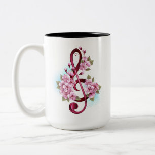 Musikalische Tischtennisnotizen mit Sakura-Blume Zweifarbige Tasse