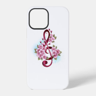 Musikalische Violinschlüssel-Noten mit Sakura-Blüt iPhone 12 Pro Hülle
