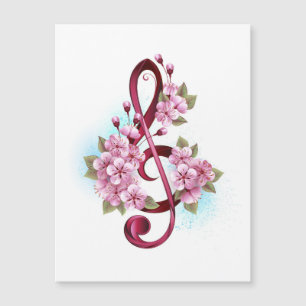 Musikalische Violinschlüssel-Noten mit Sakura-Blüt Magnetkarte